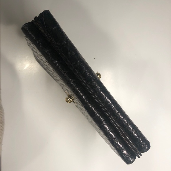Chic clutch vintage croc embossed dual-sided gold clasps 9”x7” - Picture 5 of 11